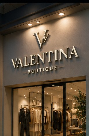 Letras 3D minimalistas para boutique Valentina.