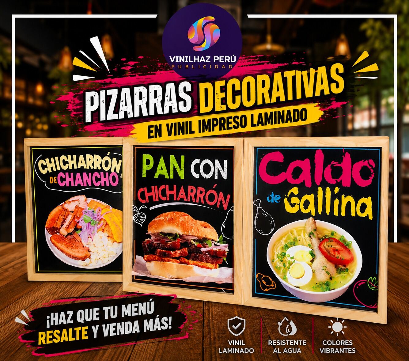 Pizarras decorativas en vinil impreso laminado.
