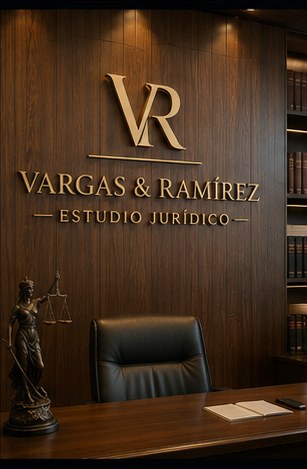 Logo en alto relieve dorado para estudio jurídico Vargas & Ramírez.